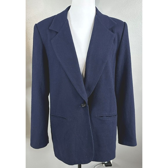 Vintage 90s Cathy Daniels Navy Wool Blend Oversized Blazer Lined Coat Sz 10 - Picture 1 of 7